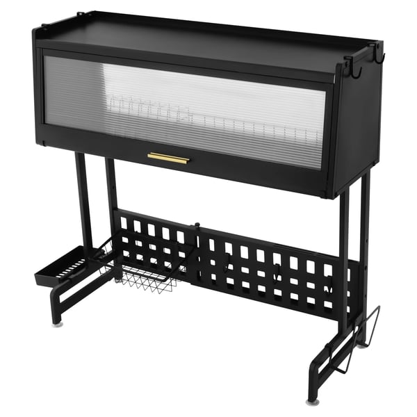 Opvaskestativ - Over vasken tørrestativ - Udtrækkelig - Rustbestandig - Mål 84,5×28×31 cm - Maks belastning 100 kg - Kulstofstål og PP - Sort