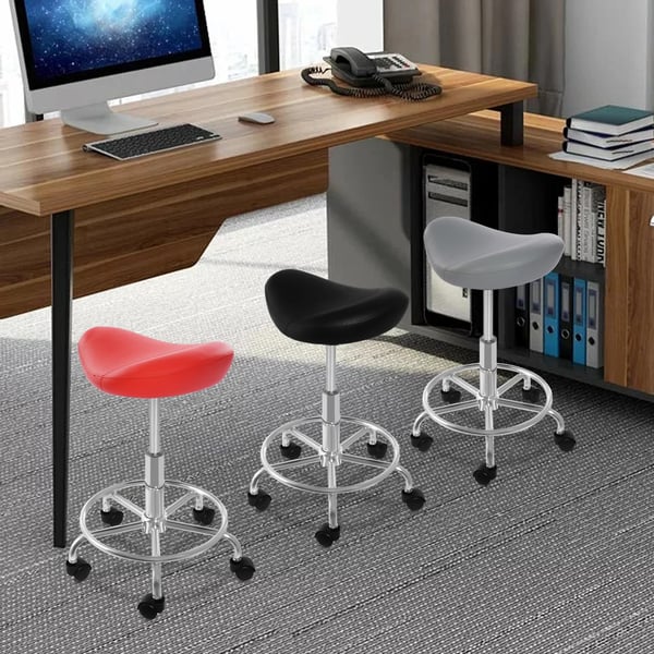Satulatuoli - Ergonominen työjakkara pyörillä - Korkeus 45–59 cm - 5-sakarainen jalusta Ø45 cm - Max 150 kg - Helppo puhdistaa PU - Vaaleanharmaa