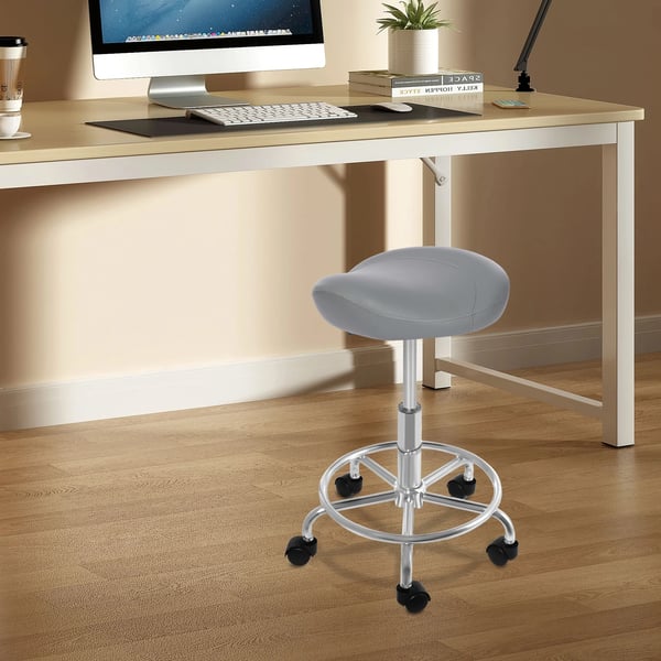 Satulatuoli - Ergonominen työjakkara pyörillä - Korkeus 45–59 cm - 5-sakarainen jalusta Ø45 cm - Max 150 kg - Helppo puhdistaa PU - Vaaleanharmaa