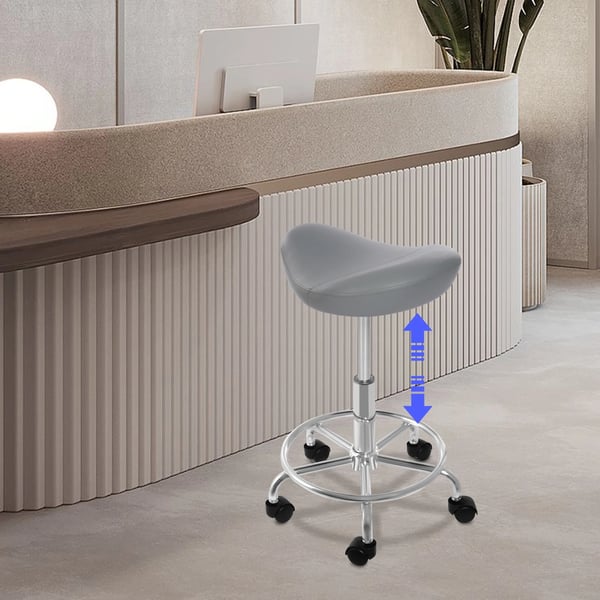 Satulatuoli - Ergonominen työjakkara pyörillä - Korkeus 45–59 cm - 5-sakarainen jalusta Ø45 cm - Max 150 kg - Helppo puhdistaa PU - Vaaleanharmaa