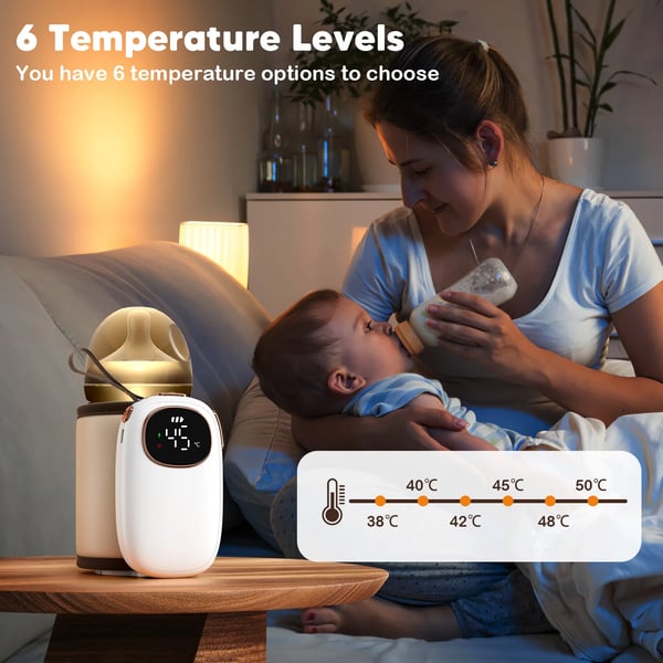 Babyflaskevarmer - Trådløs varmepose - Batteri 5000 mAh - Justerbar i 6 niveauer - USB-C opladning - Langvarig isolering - Bærbar til rejse - Hvid