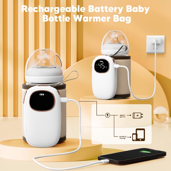Babyflaskevarmer - Trådløs varmepose - Batteri 5000 mAh - Justerbar i 6 niveauer - USB-C opladning - Langvarig isolering - Bærbar til rejse - Hvid