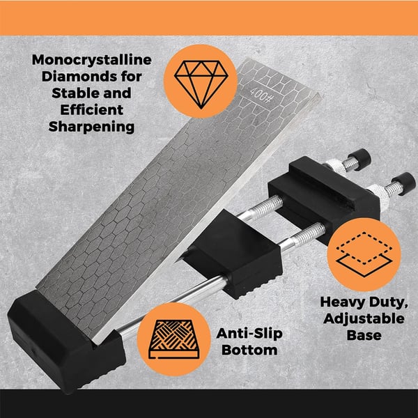 Diamant slibestensæt - Dobbeltsidet 400/1000 korn diamantplade - 20,3 cm - Justerbar skridsikker holder - Til knive og værktøj - Med etui