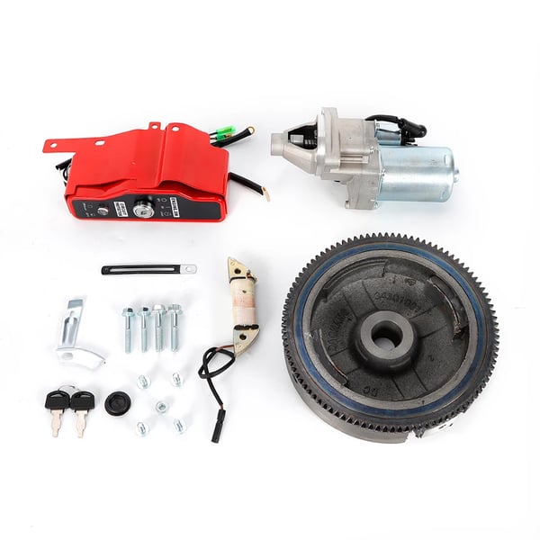 Elstart ombygningssæt med svinghjul, startmotor og nøglekontakt, passer til Honda GX340/GX390 11–13 hk, rød