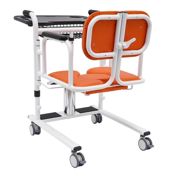 Patientløfter transportstol - Hydraulisk transferstol - Justerbar højde - Bærbar potte - 4 hjul med bremser - Ryglæn 180° - Orange