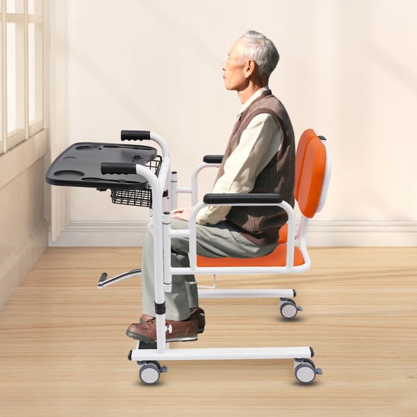 Patientløfter transportstol - Hydraulisk transferstol - Justerbar højde - Bærbar potte - 4 hjul med bremser - Ryglæn 180° - Orange