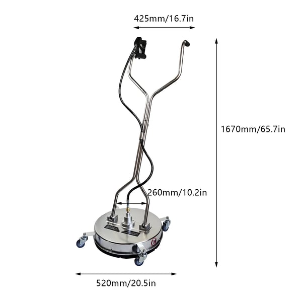 Højtryksrenser Overfladerenser - Terrassevasker - 50,8 cm Rustfrit Stål - 4000 PSI - 4 Hjul - Lysegrå