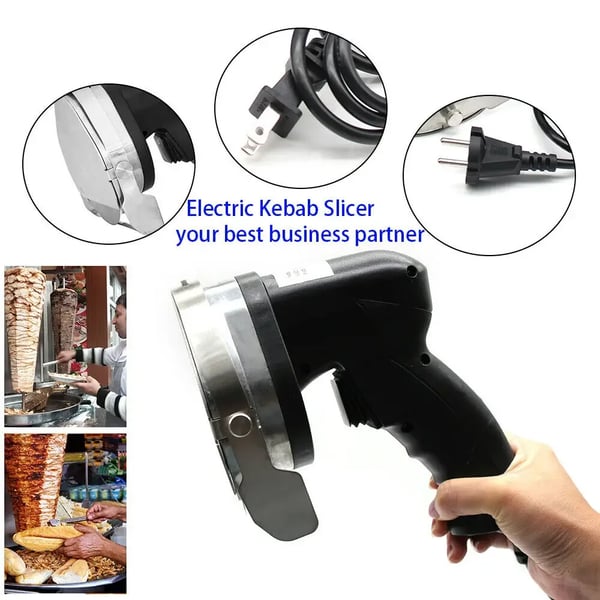 Sähköinen kebableikkuri - Käsikäyttöinen gyrosveitsi - 80 W - Säädettävä leikkuupaksuus - Ruostumaton terä - Teroitin - Punainen