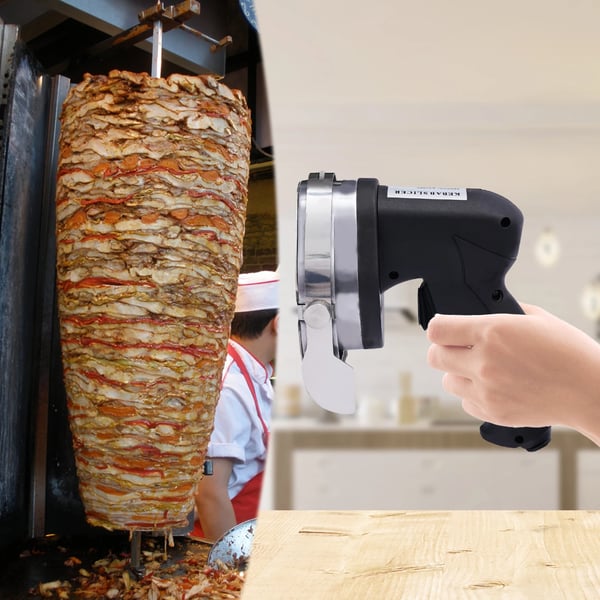 Sähköinen kebableikkuri - Käsikäyttöinen gyrosveitsi - 80 W - Säädettävä leikkuupaksuus - Ruostumaton terä - Teroitin - Punainen