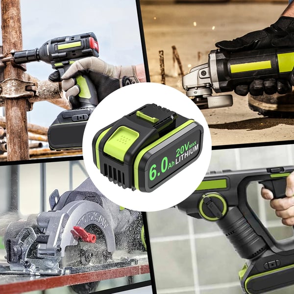 Til Worx 20V, Li‑ion erstatningsbatteri 6,0Ah, kompatibel med WA3551/WA3551.1/WX176/WX242, grå
