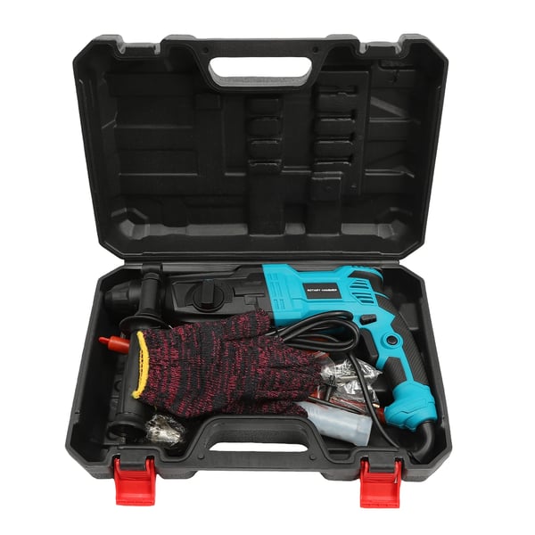 Elektrisk borehammer, 3‑i‑1‑funktion, 800 W ren kobbermotor, 0–1200 o/min, med kuffert, blå
