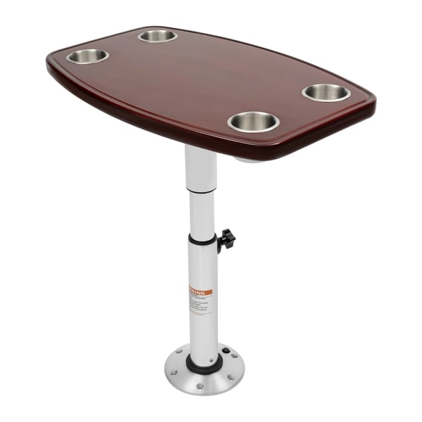 Asuntoauton pöytä - Dinette-pöytä - 60×38 cm - Korkeussäädettävä - 4 mukitelinettä - Lakattu tammi - Kamelinruskea