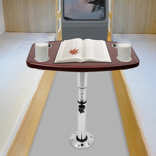 Autocamperbord - Dinettebord - 60×38 cm - Højdejusterbar - 4 kopholdere - Lakeret eg - Camel