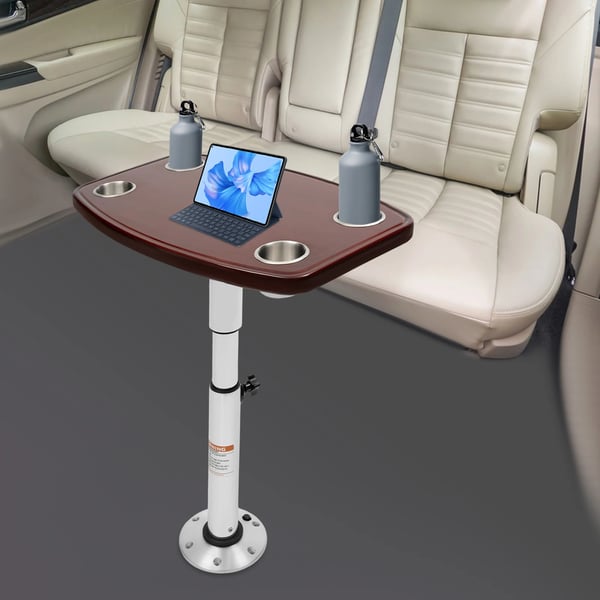 Autocamperbord - Dinettebord - 60×38 cm - Højdejusterbar - 4 kopholdere - Lakeret eg - Camel