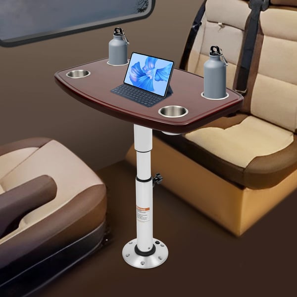 Autocamperbord - Dinettebord - 60×38 cm - Højdejusterbar - 4 kopholdere - Lakeret eg - Camel
