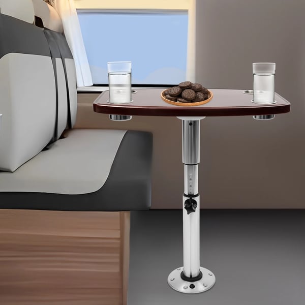 Autocamperbord - Dinettebord - 60×38 cm - Højdejusterbar - 4 kopholdere - Lakeret eg - Camel