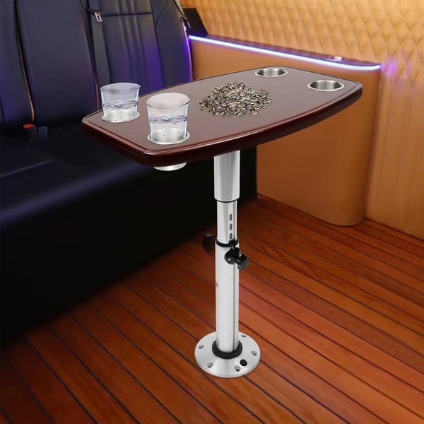 Autocamperbord - Dinettebord - 60×38 cm - Højdejusterbar - 4 kopholdere - Lakeret eg - Camel