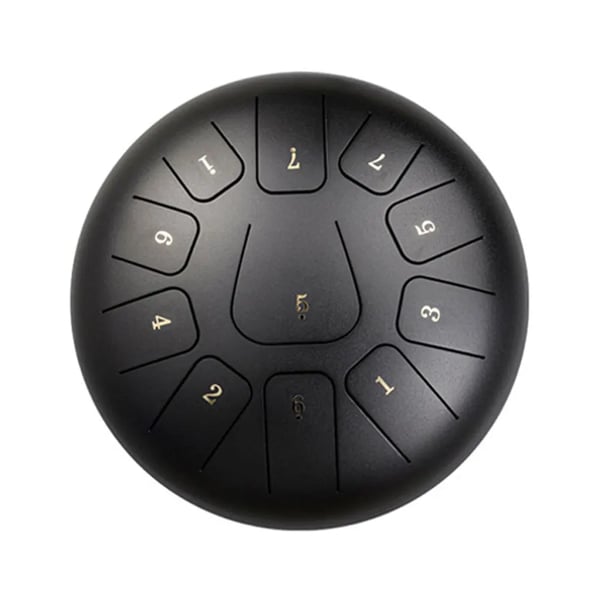Steel Tongue Drum - Tanktromme - 25 cm - 11 toner - Med køller, fingerplektre, polstret bæretaske - Sort