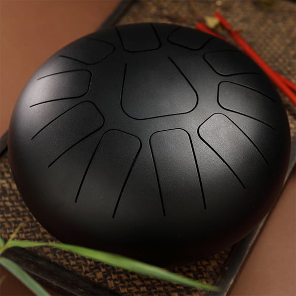 Steel Tongue Drum - Tanktromme - 25 cm - 11 toner - Med køller, fingerplektre, polstret bæretaske - Sort