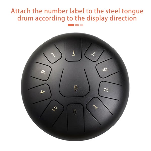 Steel Tongue Drum - Tanktromme - 25 cm - 11 toner - Med køller, fingerplektre, polstret bæretaske - Sort