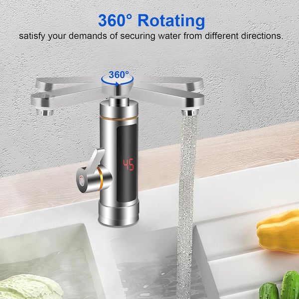 Elektrisk vandhane - Gennemstrømningshane - Tankløs hurtig opvarmning, LCD-display, Drejelig 360° mixer, Bordmonteret, Rustfrit stål 304, CE - Hvid
