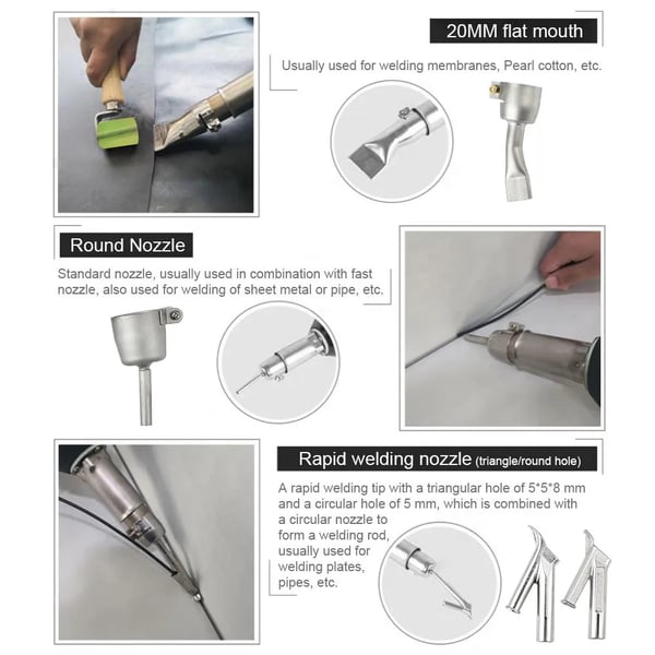 Varmluftpistol - Plastsvejsning - 220V - Under 500 W - 40–600°C justerbar - Til PP/PVC, kofangerreparation, krympefolie