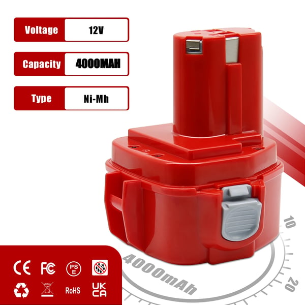 Batteri til Makita, PA12 erstatningsbatteri, 12 V Ni-MH 4,0 Ah, grå, kompatibel med PA1222/1220/1200/1201/1233S