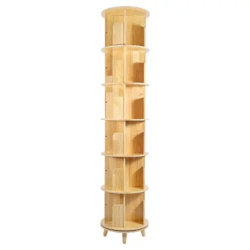 Kirjahylly - Pyörivä Säilytyshylly - 6 Tasoa - Mänty - 360° - Enint. 50 kg/Taso - Kotitoimisto/Työhuone - Vaalea Violetti