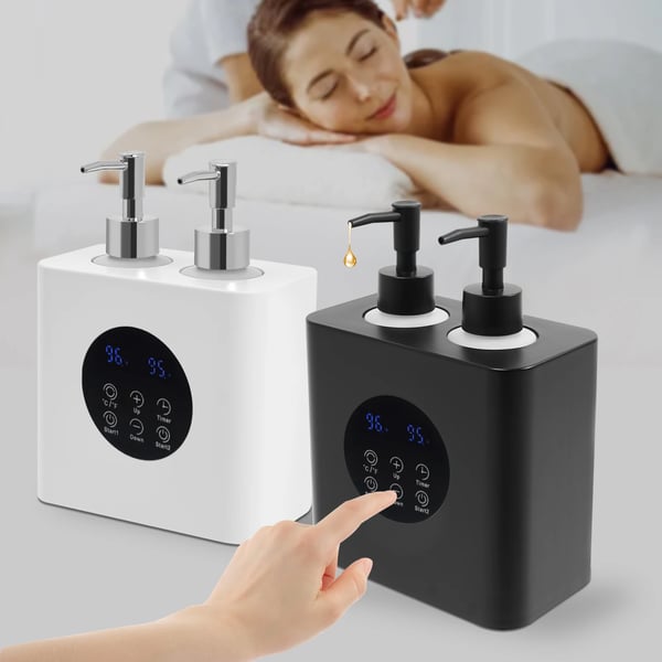 Hierontaöljyn lämmitin, sähköinen kahden pullon malli, digitaalinen termostaatti, SPA/kauneushoitola ja kotiin, valkoinen, öljylle ja voiteelle
