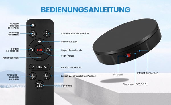 Elektrisk drejeskive - Smykkedisplay - 100 kg bæreevne - 30 cm diameter - 360° rotation - Genopladeligt batteri - EU 220V - Hvid