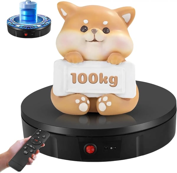 Elektrisk drejeskive - Smykkedisplay - 100 kg bæreevne - 30 cm diameter - 360° rotation - Genopladeligt batteri - EU 220V - Hvid