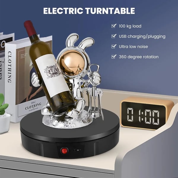 Elektrisk drejeskive - Smykkedisplay - 100 kg bæreevne - 30 cm diameter - 360° rotation - Genopladeligt batteri - EU 220V - Hvid