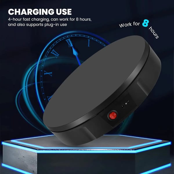 Elektrisk drejeskive - Smykkedisplay - 100 kg bæreevne - 30 cm diameter - 360° rotation - Genopladeligt batteri - EU 220V - Hvid