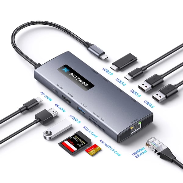 USB-C Hubi - 10-in-1 Telakka - PD 100W - HDMI 4K@60Hz - RJ45 Ethernet - SD/TF Kortinlukija - USB 3.0 Portit - Valkoinen