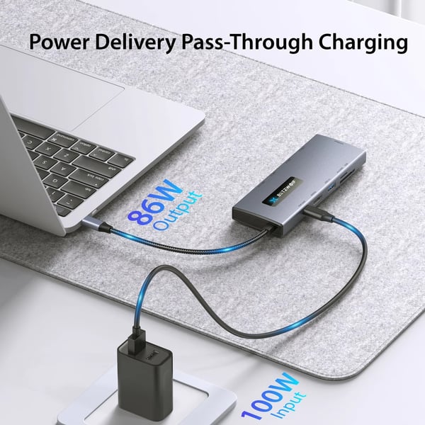 USB-C Hubi - 10-in-1 Telakka - PD 100W - HDMI 4K@60Hz - RJ45 Ethernet - SD/TF Kortinlukija - USB 3.0 Portit - Valkoinen