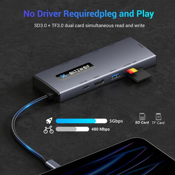 USB-C Hubi - 10-in-1 Telakka - PD 100W - HDMI 4K@60Hz - RJ45 Ethernet - SD/TF Kortinlukija - USB 3.0 Portit - Valkoinen
