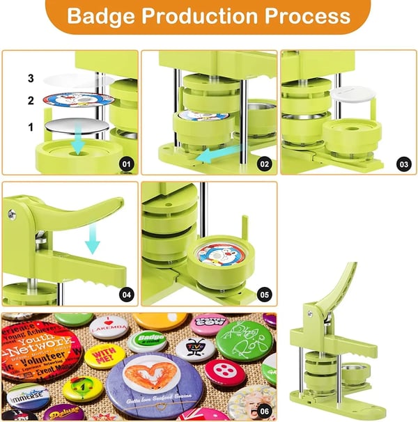 Knappemaskine - Badge Maker Sæt - Forme 58/32/25 mm - 300 plastknapper - Skæreværktøj - Grøn