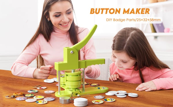 Knappemaskine - Badge Maker Sæt - Forme 58/32/25 mm - 300 plastknapper - Skæreværktøj - Grøn