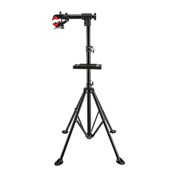 Polkupyörän korjausteline - Työjalusta - Kantavuus 30 kg - Säädettävä 108–190 cm - Puristintangon 35 cm - Työkaluallas 24,4 cm - Rauta + ABS