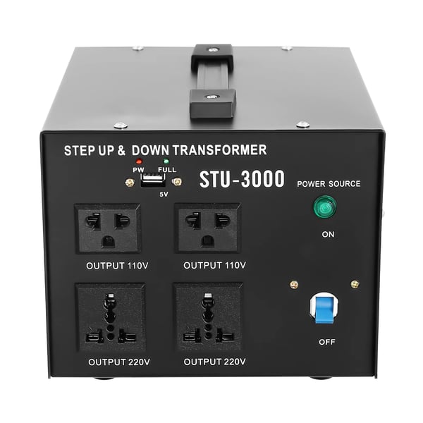 Jännitemuunnin - STU-3000 - 3000 W - Step-up/Step-down - Tulo 110/200/220/240 V - Lähtö 110/220 V - Musta