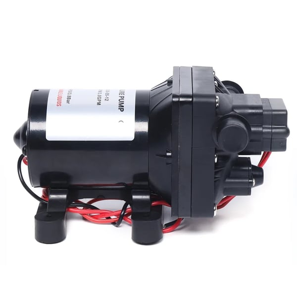 Vandpumpe - 12V DC membranpumpe - Selvansugende - Trykpumpe - Til have og autocamper - EU-stik - Sort
