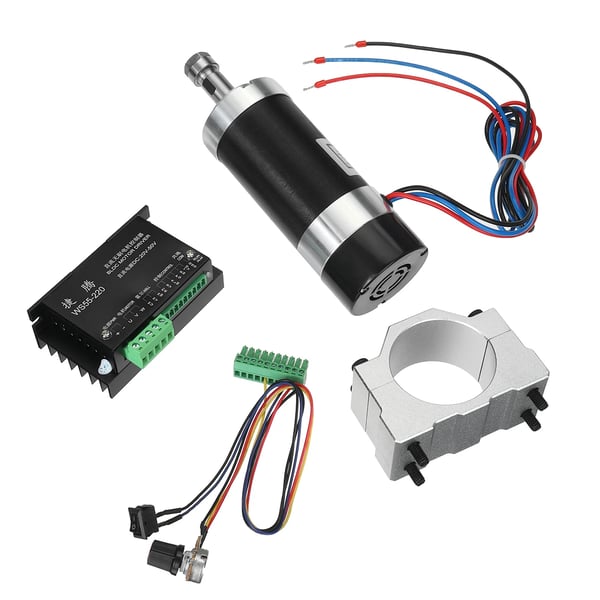 CNC Spindelmotor 500W - ER11500W - Børsteløs - Luftkølet - ER11 Spændetang - 48V Hastighedsregulator - 12000 omdr/min - 0,6 N·m - Sort
