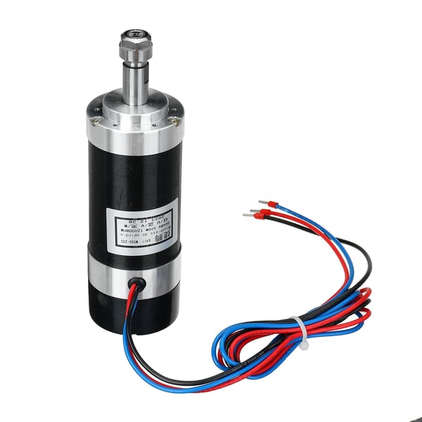 CNC Spindelmotor 500W - ER11500W - Børsteløs - Luftkølet - ER11 Spændetang - 48V Hastighedsregulator - 12000 omdr/min - 0,6 N·m - Sort