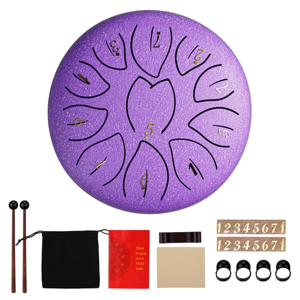 Teräskielirumpu Steel Tongue Drum - Mini handpan - 15 cm - 11 säveltä - kapulat mukana - Harmaa