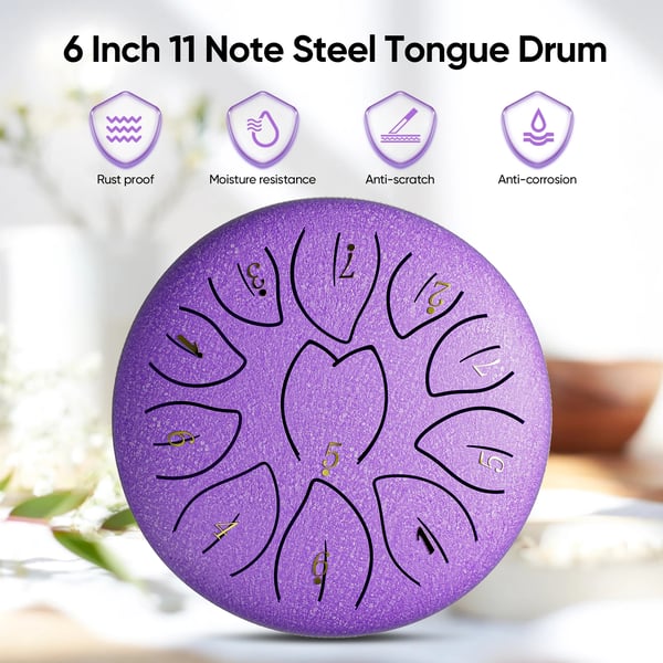 Steel Tongue Drum Tank Drum - Mini handpan - 15 cm - 11 toner - med køller - Grå