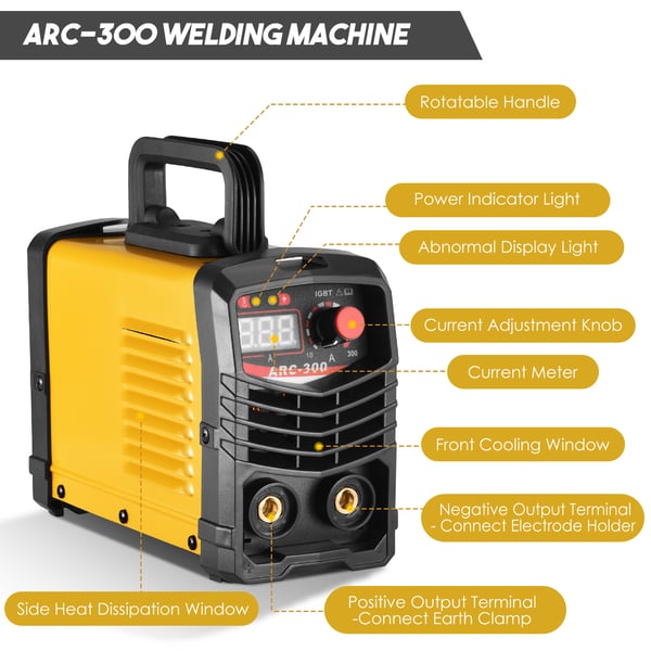 Svetsmaskin ARC/MMA - IGBT-inverter - 300A - Digital LCD-skärm - 220V EU-kontakt - Portabel - Gul