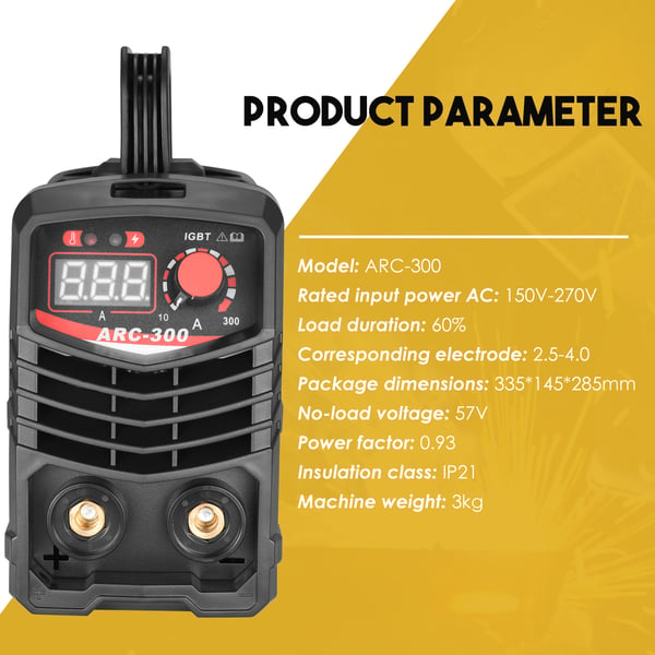Svetsmaskin ARC/MMA - IGBT-inverter - 300A - Digital LCD-skärm - 220V EU-kontakt - Portabel - Gul