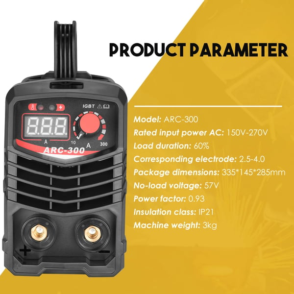Svetsmaskin ARC/MMA - IGBT-inverter - 300A - Digital LCD-skärm - 220V EU-kontakt - Portabel - Gul