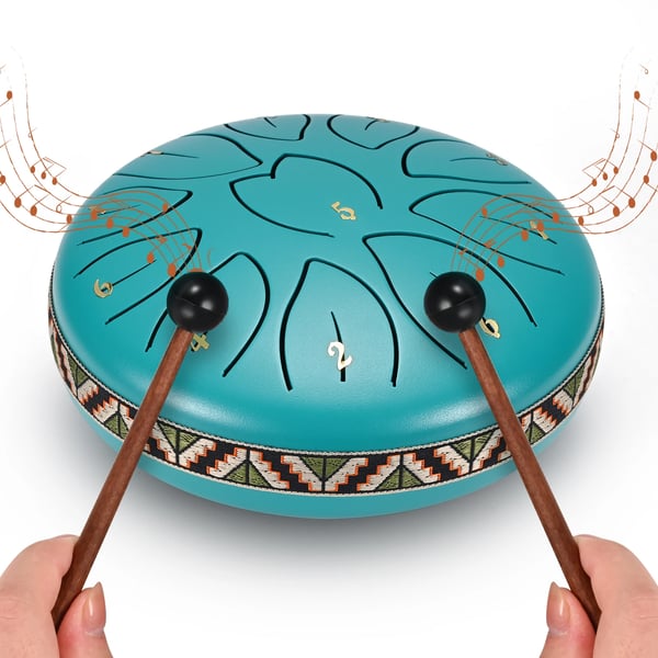 Steel Tongue Drum - Stål tungetromme - 15 cm - 8 Toner - Håndspil - Inkl. Nodebog - Bæretaske - Til Yoga & Meditation