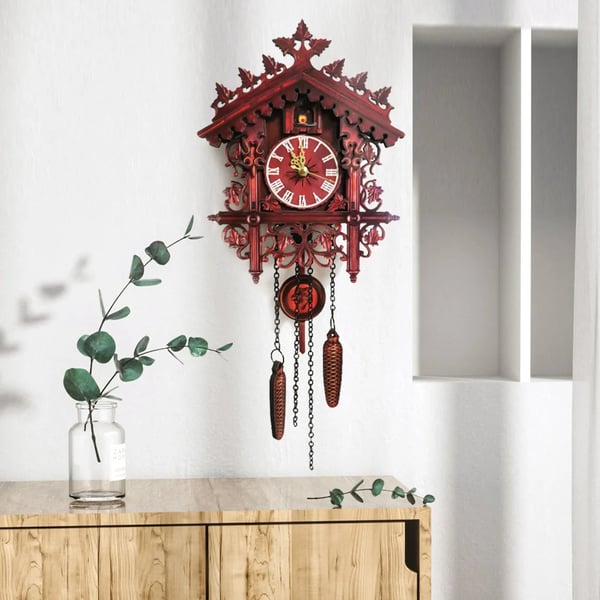 Gøkur - Vægur - Husform - Analog visning - Antik stil - MDF - Scenisk motiv - Til stuen